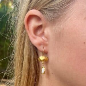 Asymmetrical Pearl & solid 24k gold drop earrings