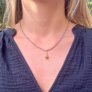 Brown Moonstone beads necklace with solid 22k gold pendant