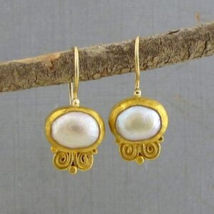Pearl & solid 24k gold spiral earrings