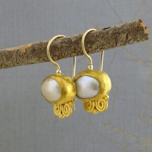 Pearl & solid 24k gold spiral earrings