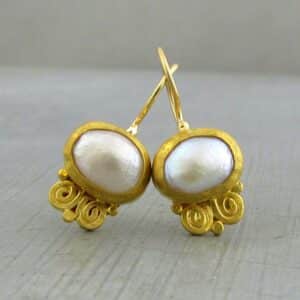 Pearl & solid 24k gold spiral earrings