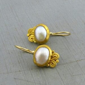 Pearl & solid 24k gold spiral earrings