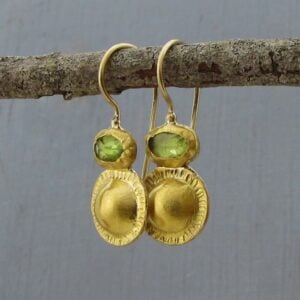 Peridot & solid 24k gold textured drop earrings