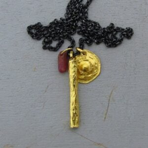 Raw Ruby & 22k gold ancient style pendants necklace