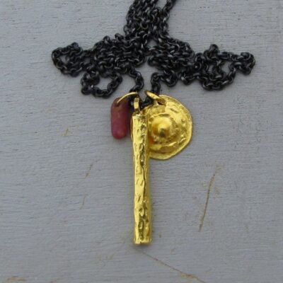 Raw Ruby & 22k gold ancient style pendants necklace