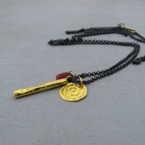 Raw Ruby & 22k gold ancient style pendants necklace