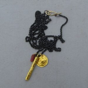 Raw Ruby & 22k gold ancient style pendants necklace