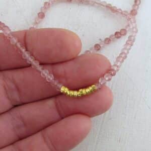 Strawberry Quartz & solid 24k gold beads necklace