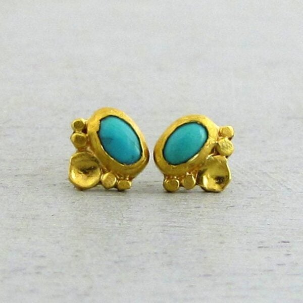 Turquoise & solid 24k gold stud earrings